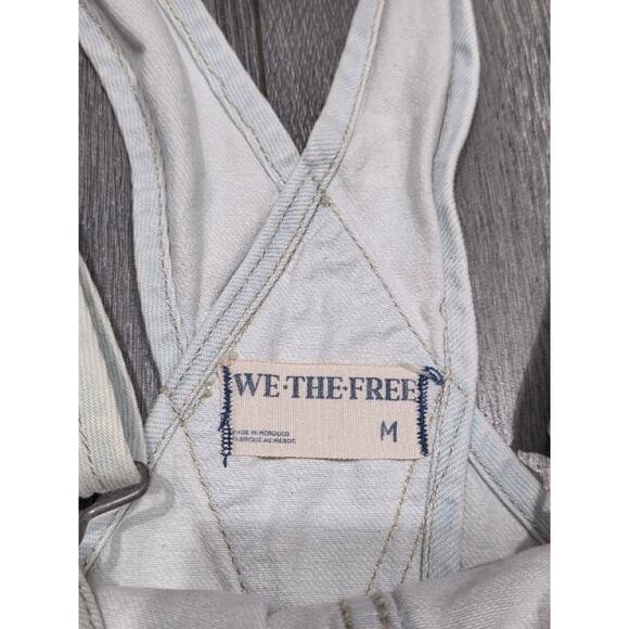 FREE PEOPLE Y2K Baggy Preppy Ziggy Denim Overalls Ivory Medium A004382 - Picture 11 of 15